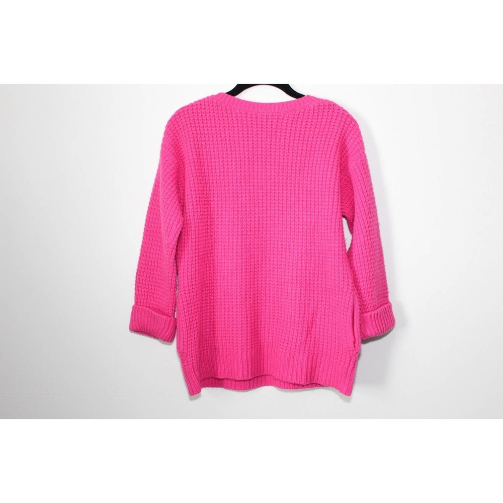 Garnet Hill Waffle Knit Crewneck Cashmere Wool Sweater Pink Pockets Size Small - Picture 10 of 16